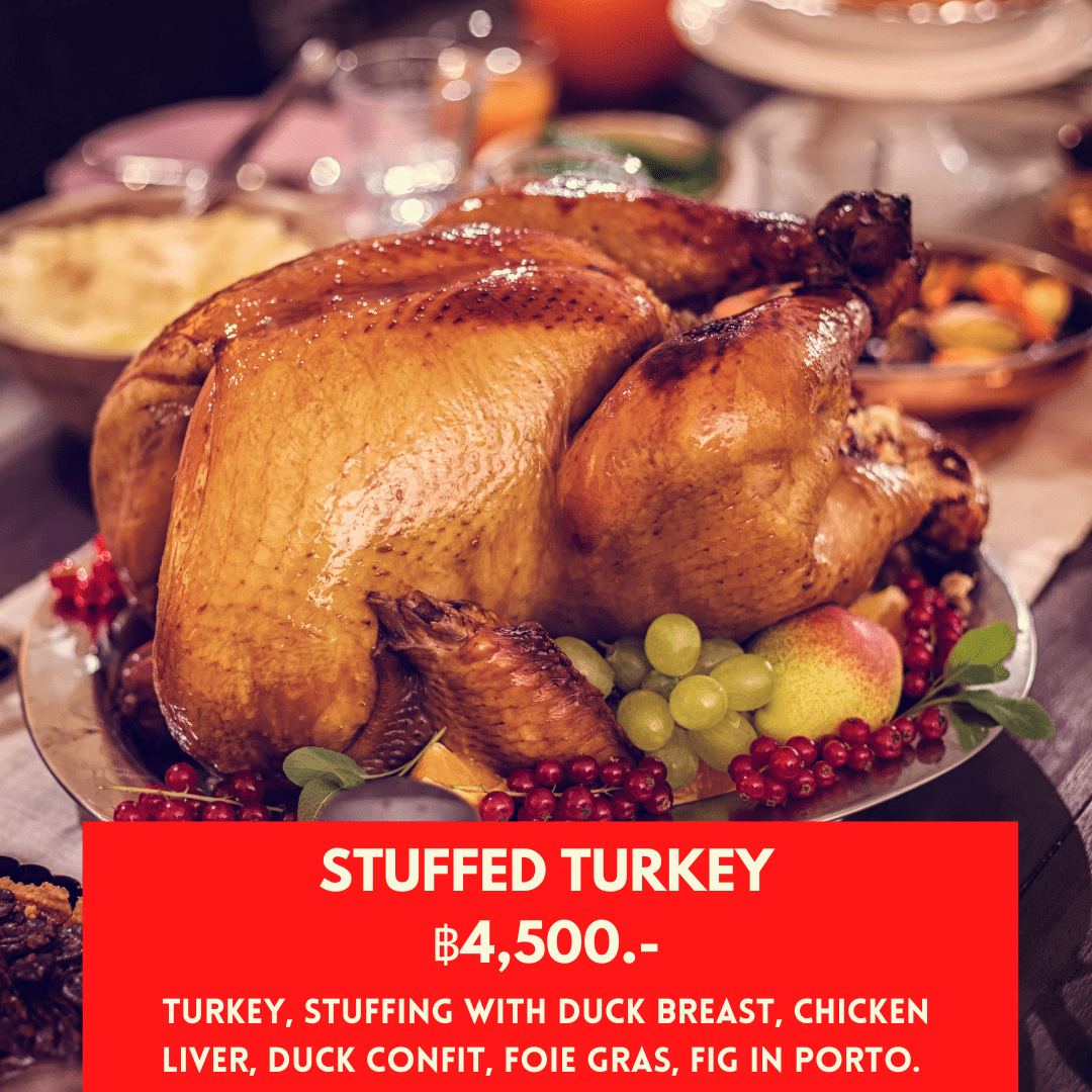 Stuffed Turkey Turkey, Stuffing with Foie Gras, Duck breast, Chicken liver, Duck confit, Fig in Porto.