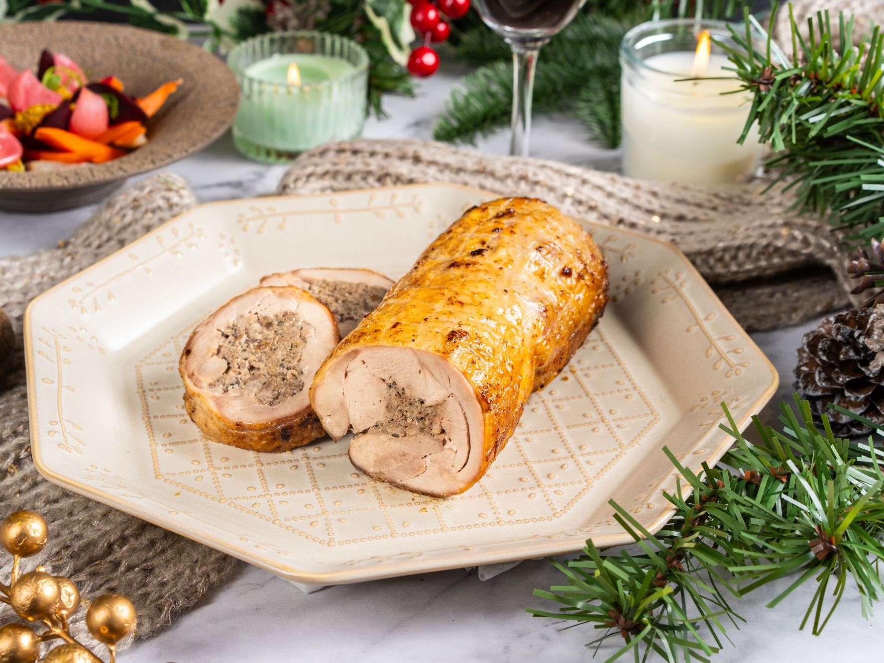 Pre-Cooked Frozen Ballotine Turkey Leg 4 pax (Stuffing Foie gras figs / free gravy) 0.6/0.8 KG