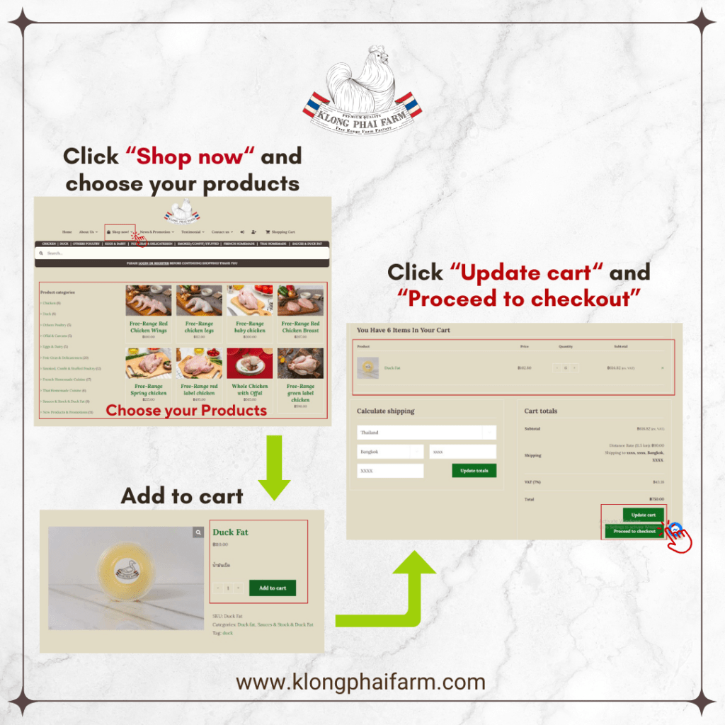 Step3 Add products to cart, then click “Update Cart” // เพิ่มสินค้าลงในตะกร้า จากนั้นคลิก ”Update Cart"