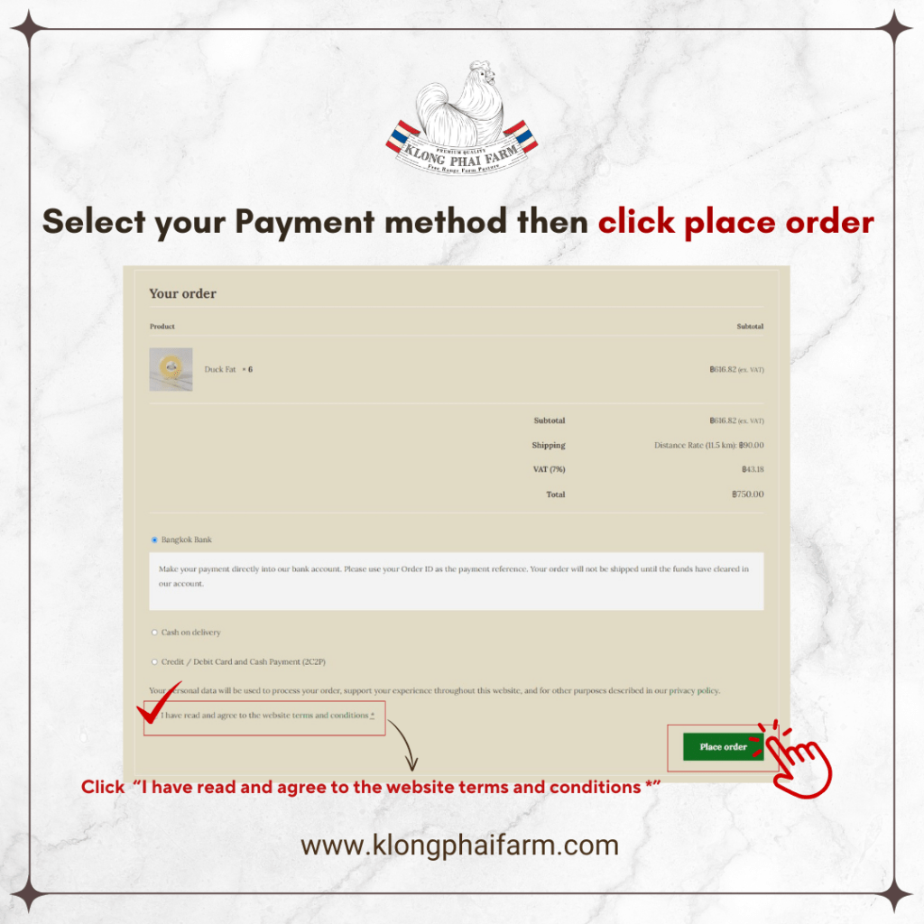 Step5  Select your payment method, then click “Place Order” // เลือกวิธีการชำระเงิน จากนั้นคลิก 